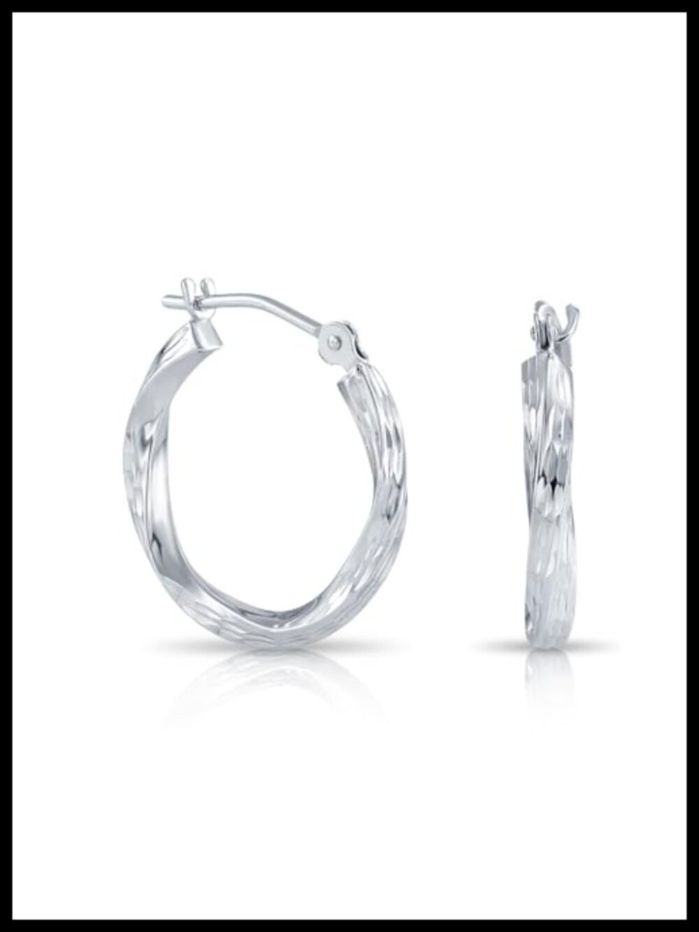 10K White Gold Diamond-Cut Twisted Round Hoop Earrings Latch Back